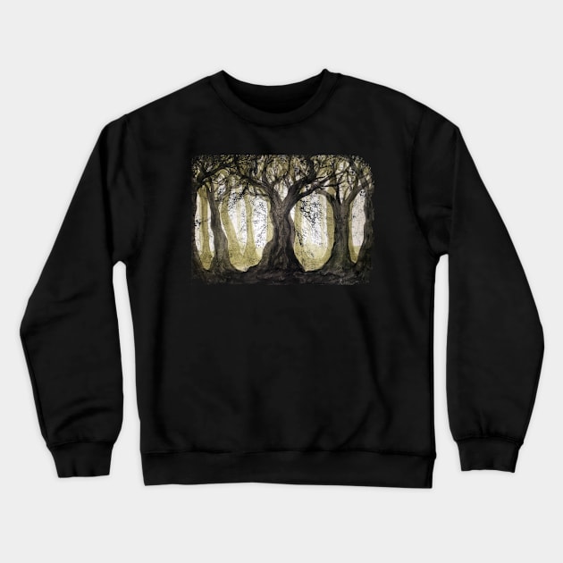 Spooky Forest Distressed Crewneck Sweatshirt by Pinkazoid